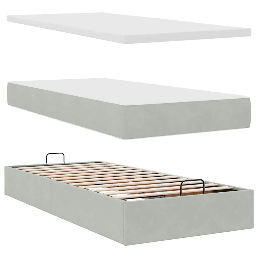 Ottoman bed met matras 90x200cm fluweel lichtgrijs