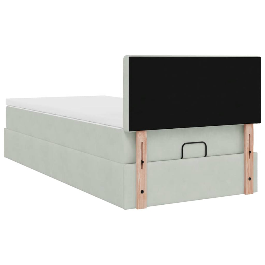 Ottoman bed met matras 90x200cm fluweel lichtgrijs