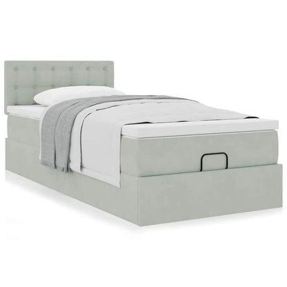 Ottoman bed met matras 90x200cm fluweel lichtgrijs