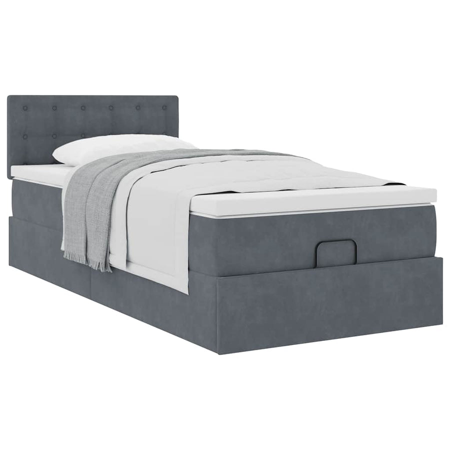Ottoman bed met matras 90x200cm fluweel donkergrijs