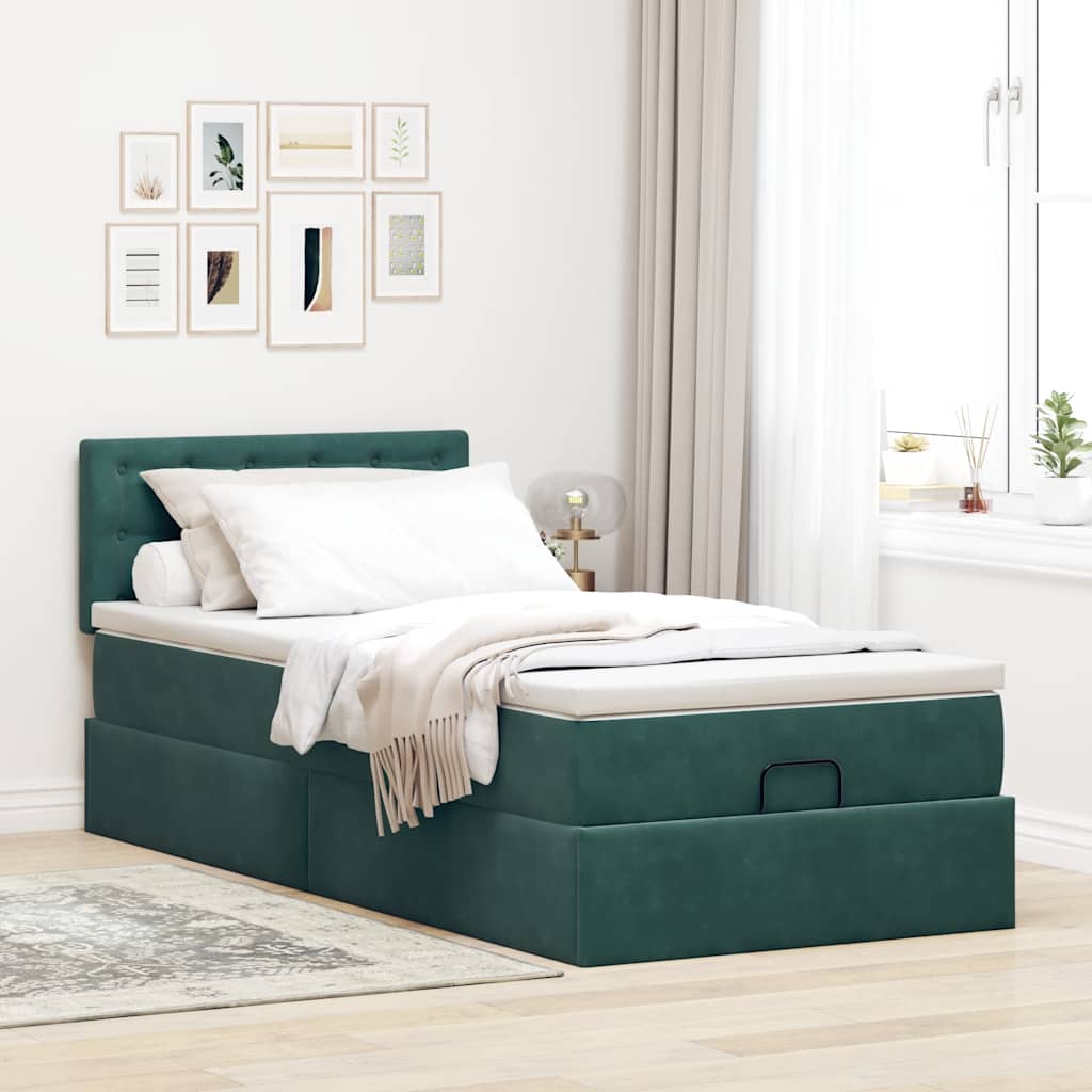 Ottoman bed met matras 90x200cm fluweel donkergroen