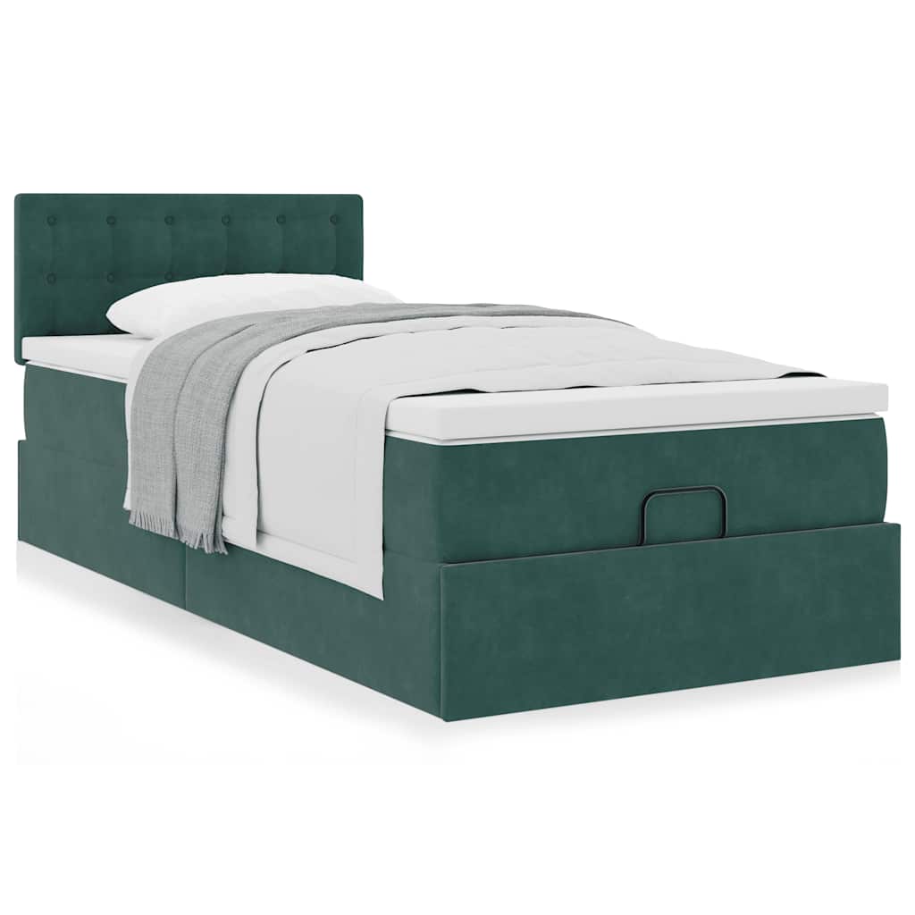 Ottoman bed met matras 90x200cm fluweel donkergroen