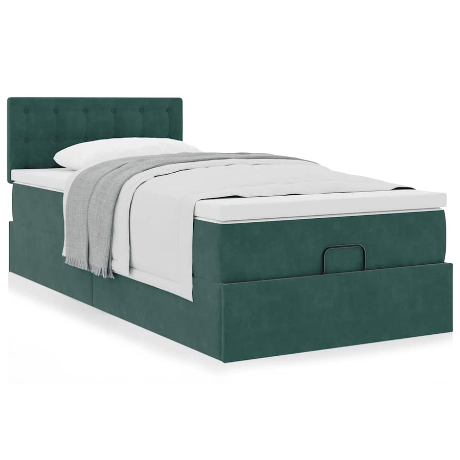 Ottoman bed met matras 90x200cm fluweel donkergroen