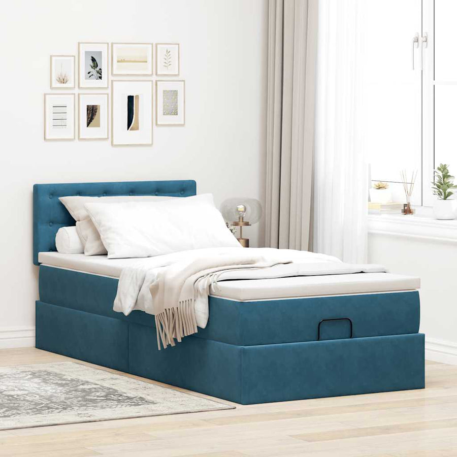 Ottoman bed met matras 90x200cm fluweel donkerblauw