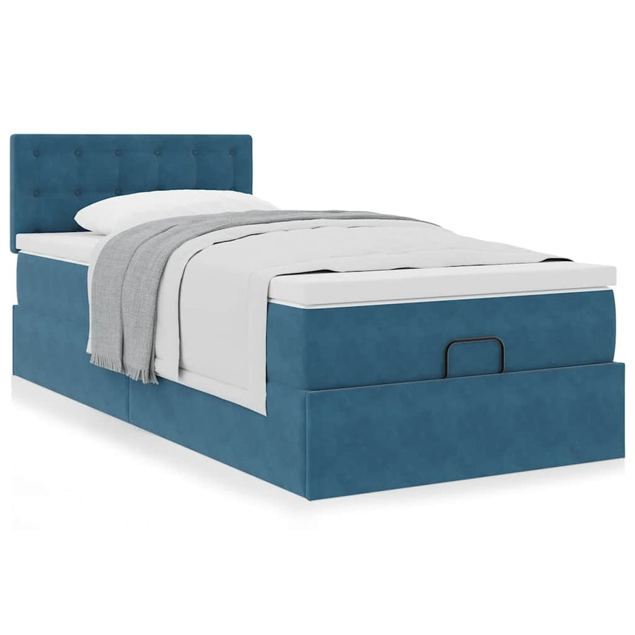 Ottoman bed met matras 90x200cm fluweel donkerblauw