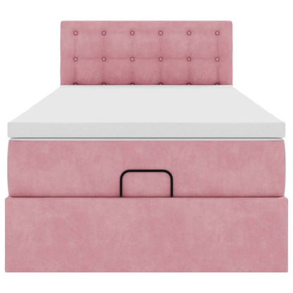 Ottoman bed met matras 90x200cm fluweel roze
