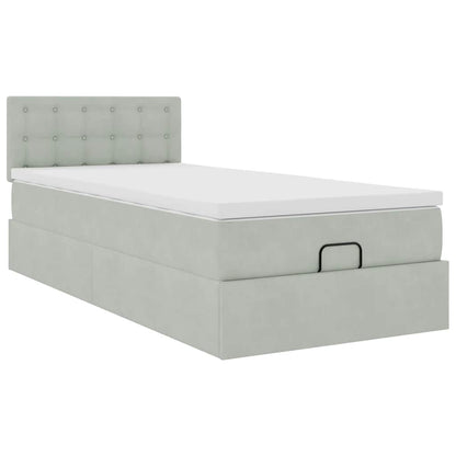 Ottoman bed met matras 100x200 cm fluweel lichtgrijs