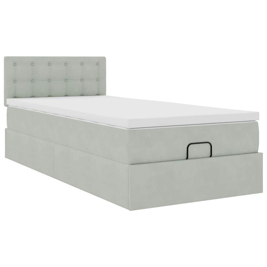 Ottoman bed met matras 100x200 cm fluweel lichtgrijs