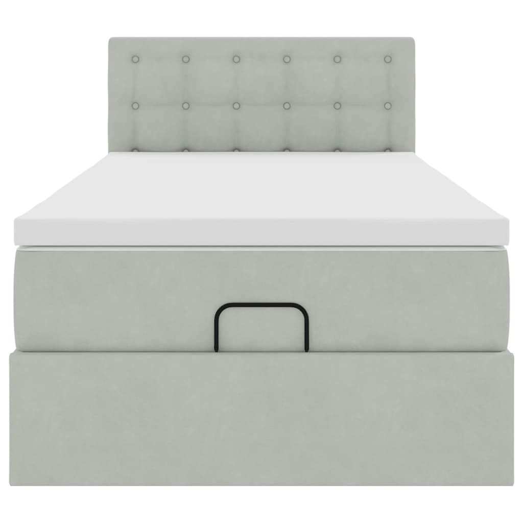 Ottoman bed met matras 100x200 cm fluweel lichtgrijs