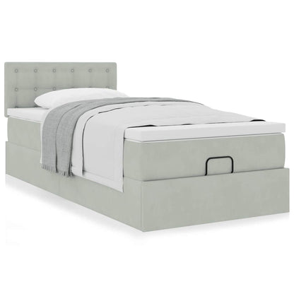 Ottoman bed met matras 100x200 cm fluweel lichtgrijs