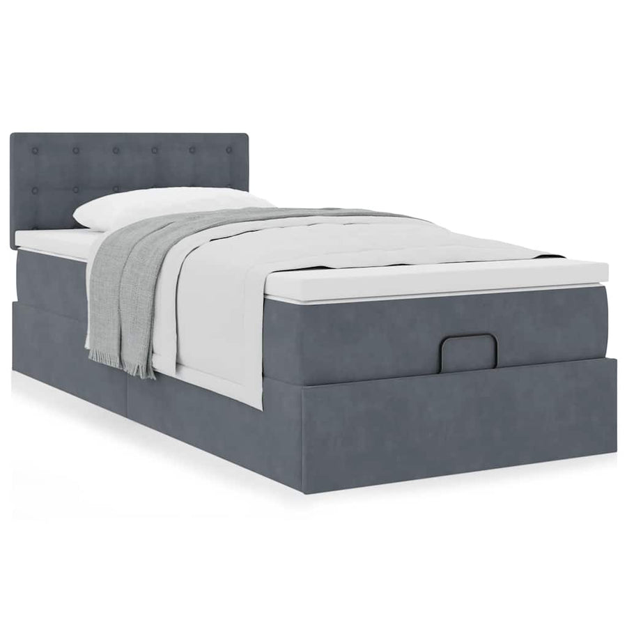 Ottoman bed met matras 100x200 cm fluweel donkergrijs