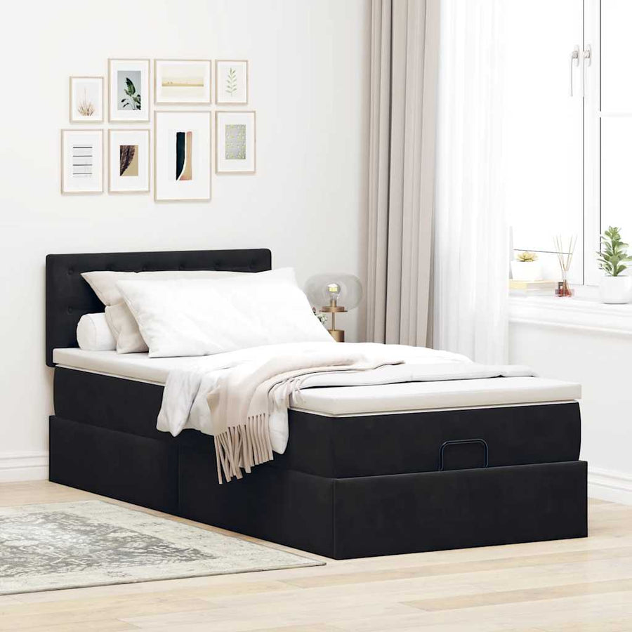 Ottoman bed met matras 100x200 cm fluweel zwart