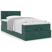 Ottoman bed met matras 100x200 cm fluweel donkergroen