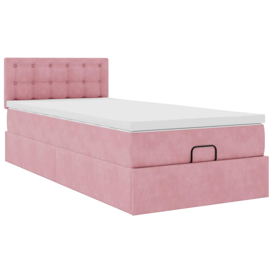 Ottoman bed met matras 100x200 cm fluweel roze