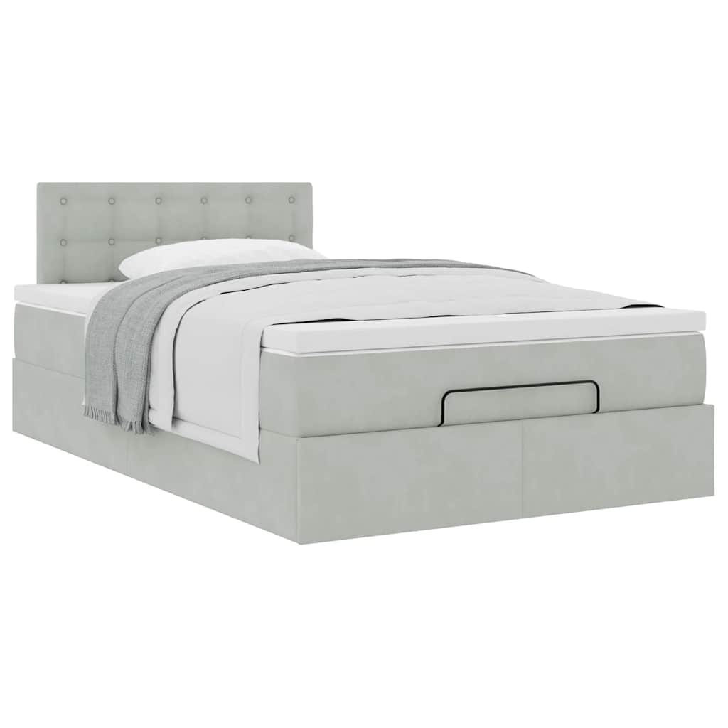 Ottoman bed met matras 120x200 cm fluweel lichtgrijs