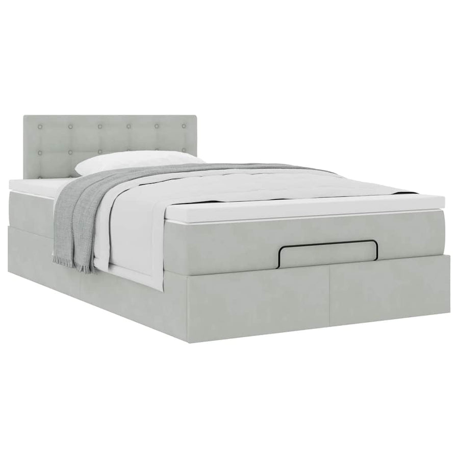 Ottoman bed met matras 120x200 cm fluweel lichtgrijs