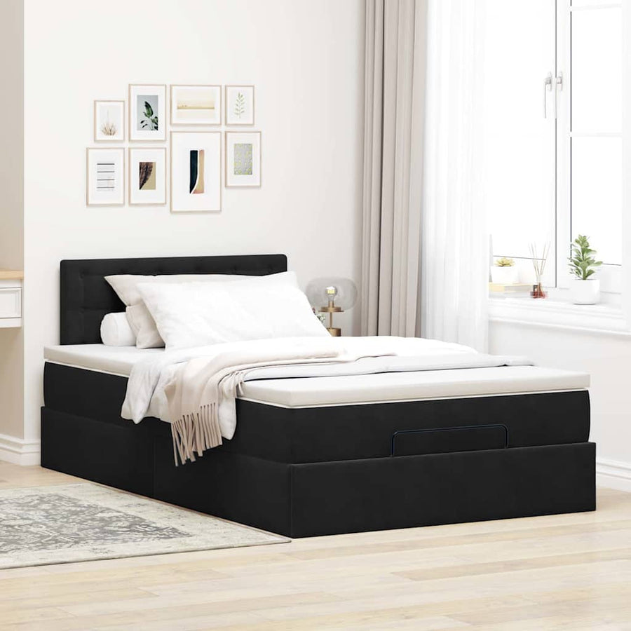 Ottoman bed met matras 120x200cm fluweel zwart