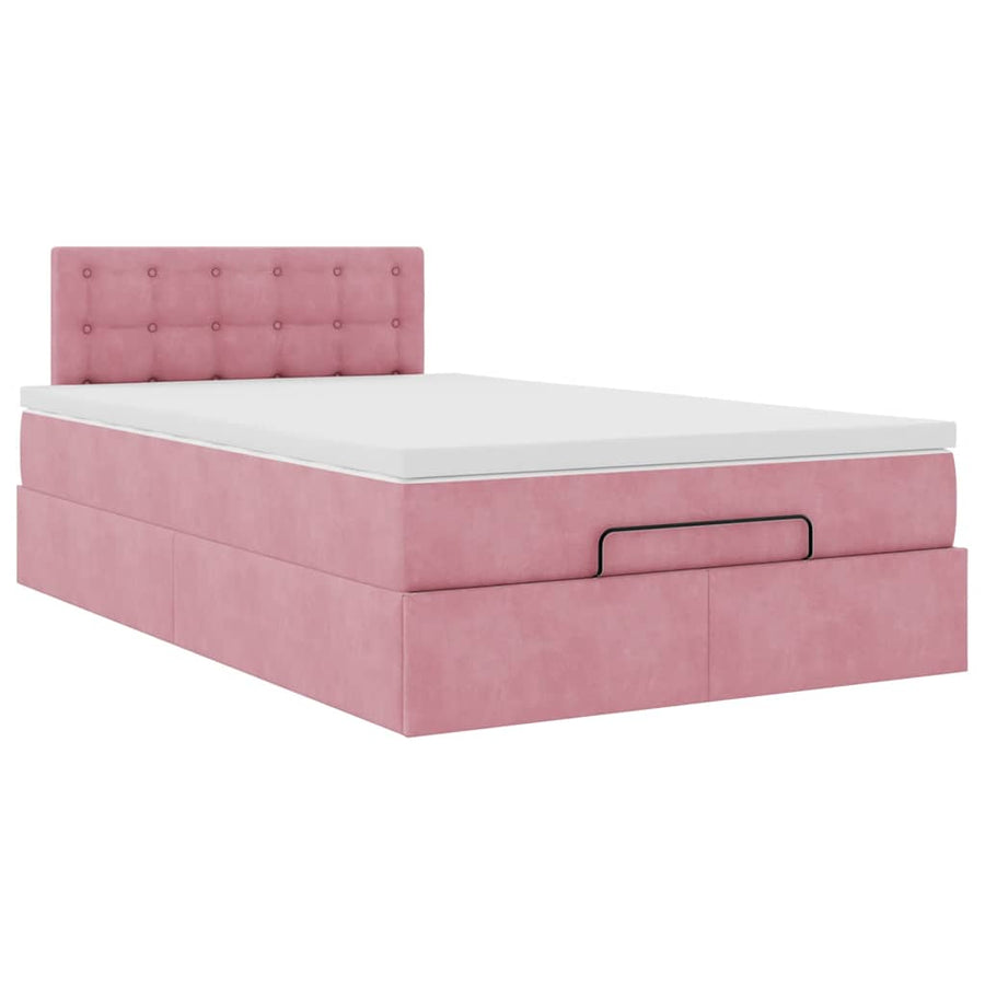 Ottoman bed met matras 120x200cm fluweel roze