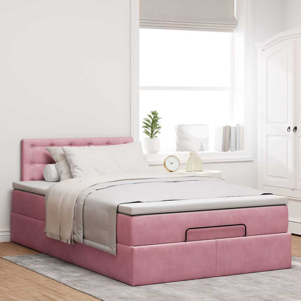 Ottoman bed met matras 120x200cm fluweel roze