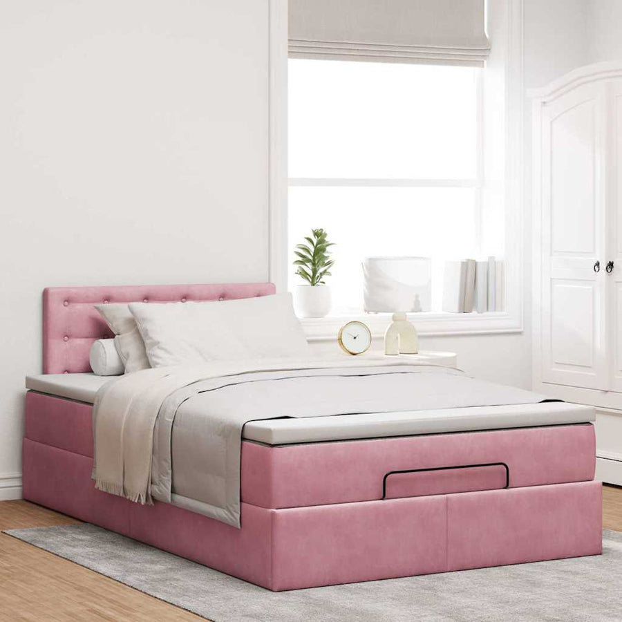 Ottoman bed met matras 120x200cm fluweel roze