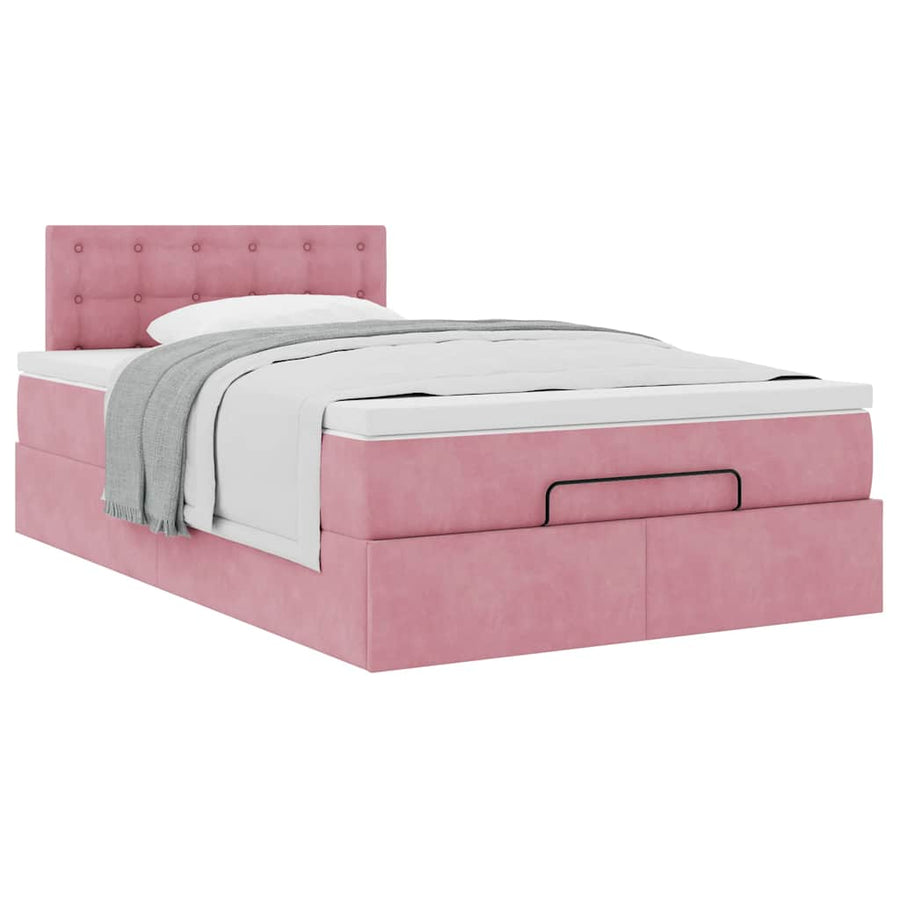 Ottoman bed met matras 120x200cm fluweel roze