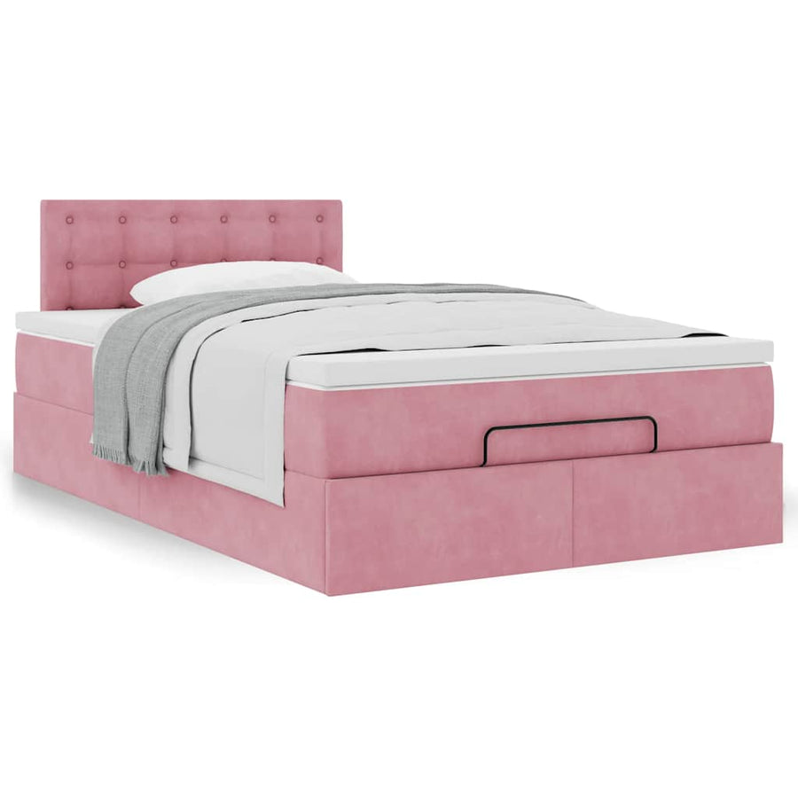 Ottoman bed met matras 120x200cm fluweel roze