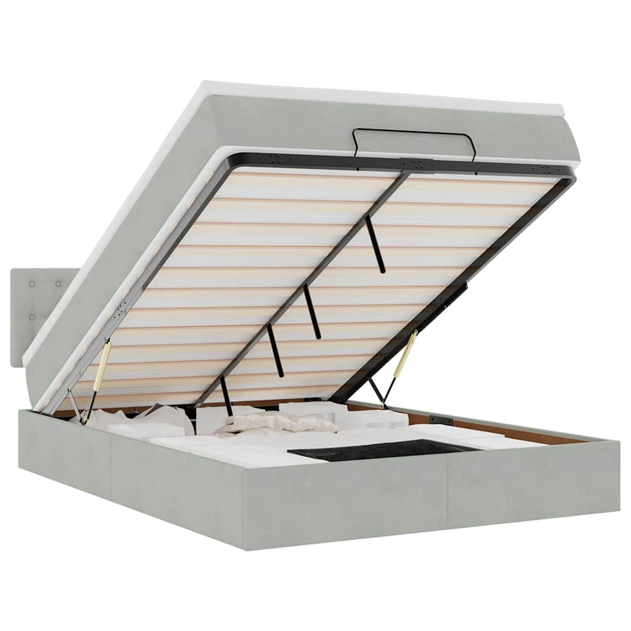 Ottoman bed met matras 140x190cm fluweel lichtgrijs