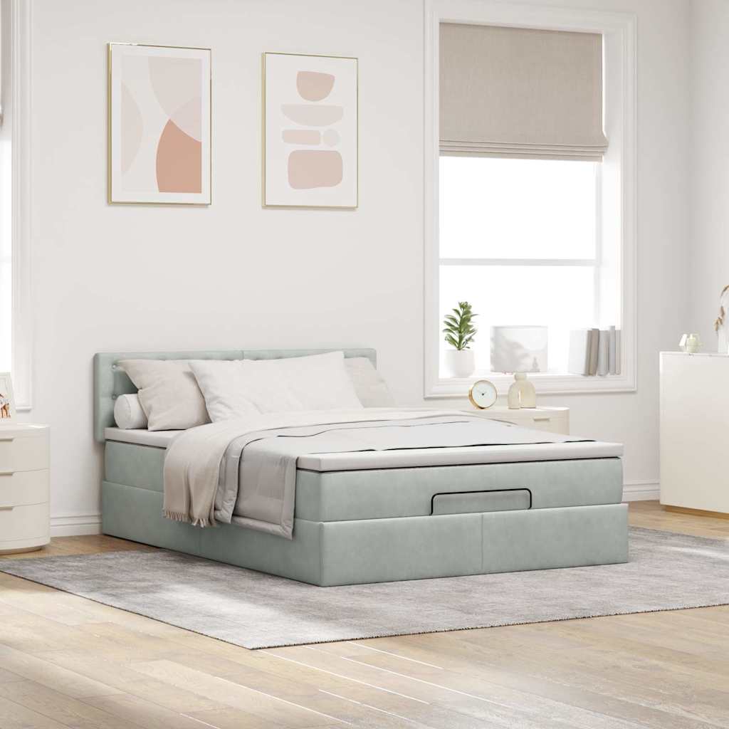 Ottoman bed met matras 140x190cm fluweel lichtgrijs