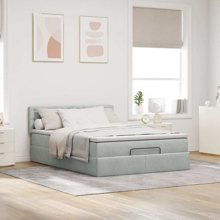 Ottoman bed met matras 140x190cm fluweel lichtgrijs
