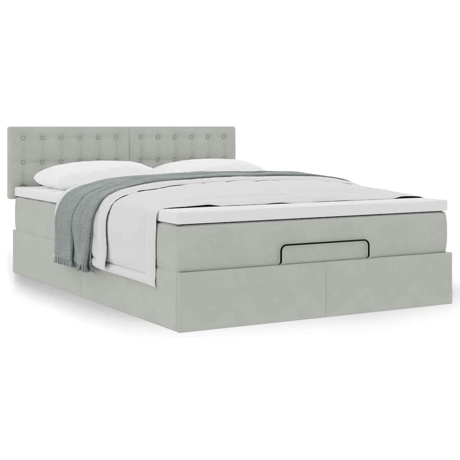 Ottoman bed met matras 140x190cm fluweel lichtgrijs