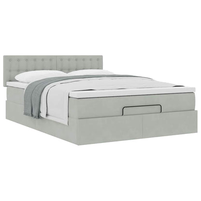 Ottoman bed met matras 140x190cm fluweel lichtgrijs