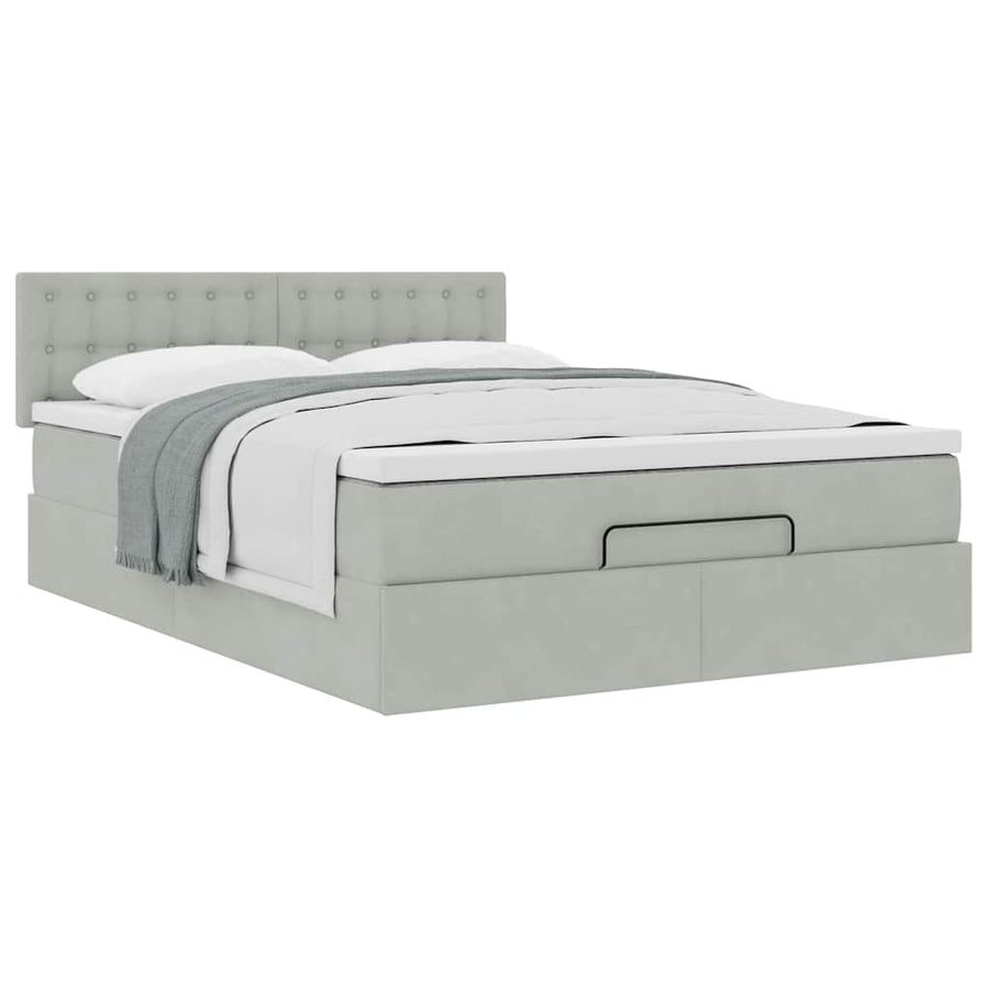 Ottoman bed met matras 140x190cm fluweel lichtgrijs