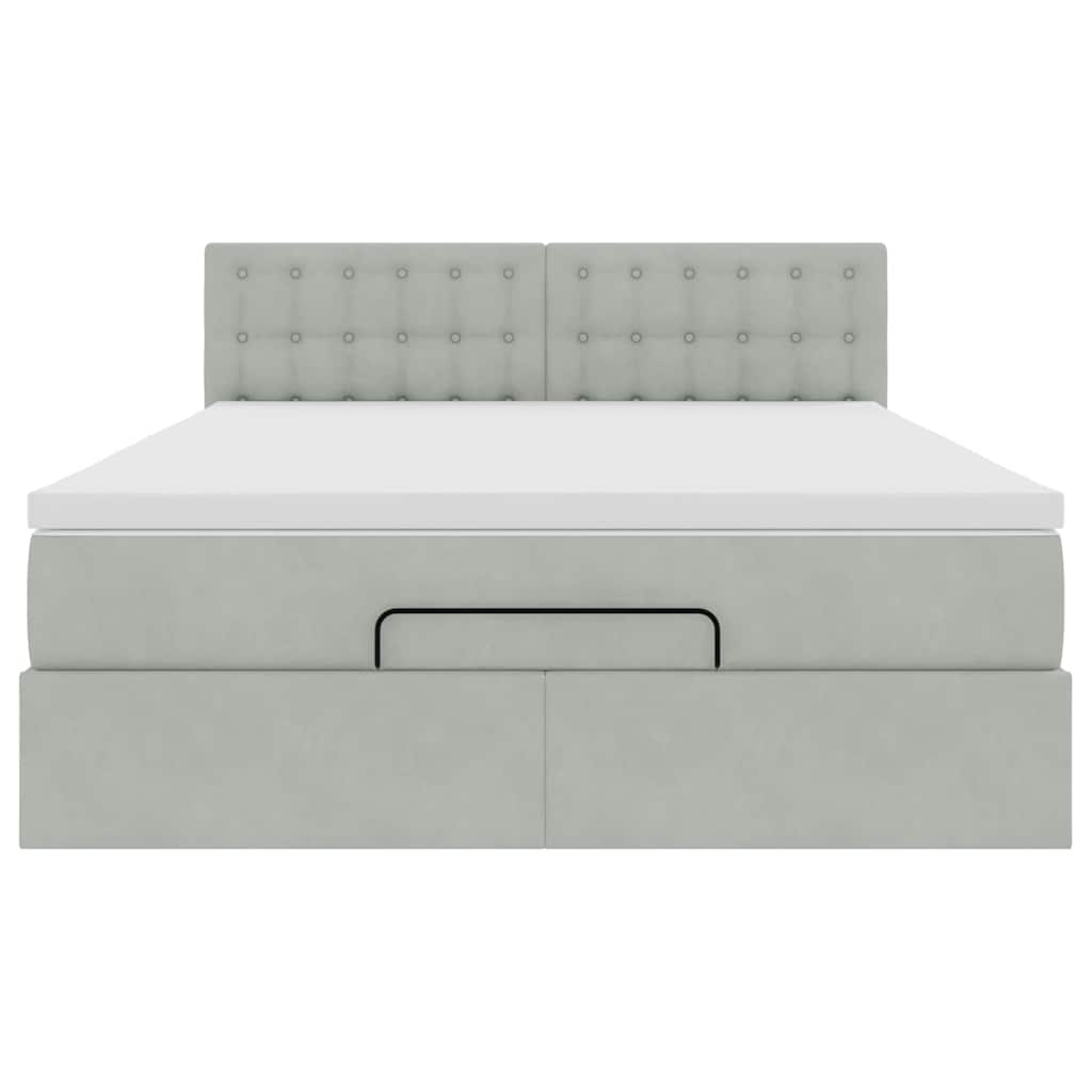 Ottoman bed met matras 140x190cm fluweel lichtgrijs