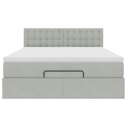 Ottoman bed met matras 140x190cm fluweel lichtgrijs