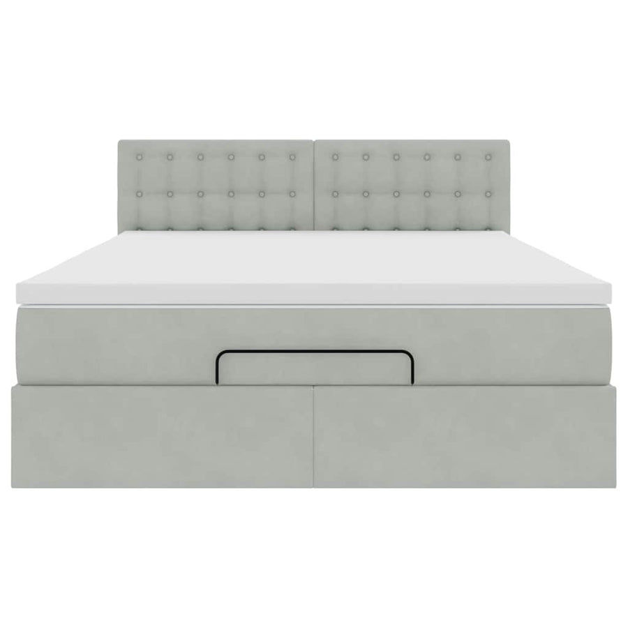 Ottoman bed met matras 140x190cm fluweel lichtgrijs