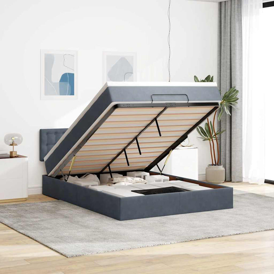 Ottoman bed met matras 140x190cm fluweel donkergrijs