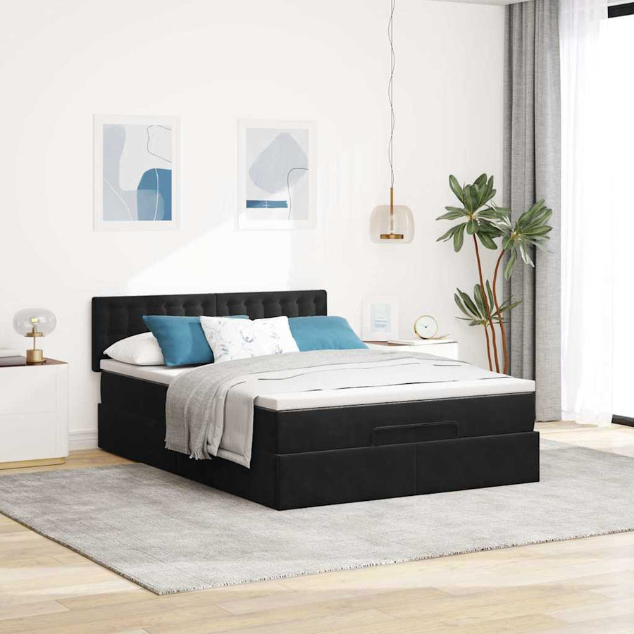 Ottoman bed met matras 140x190cm fluweel zwart