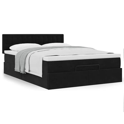 Ottoman bed met matras 140x190cm fluweel zwart