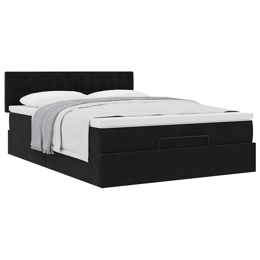 Ottoman bed met matras 140x190cm fluweel zwart