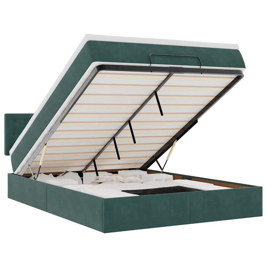 Ottoman bed met matras 140x190cm fluweel donkergroen
