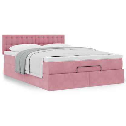 Ottoman bed met matras 140x190cm fluweel roze