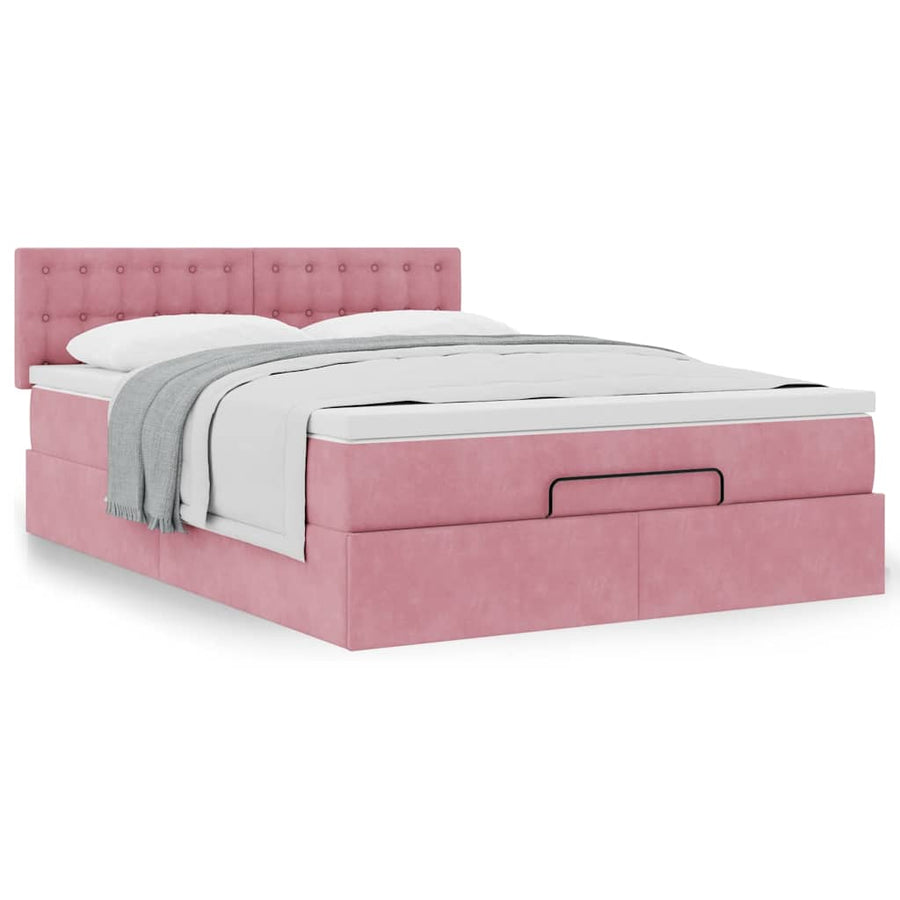Ottoman bed met matras 140x190cm fluweel roze