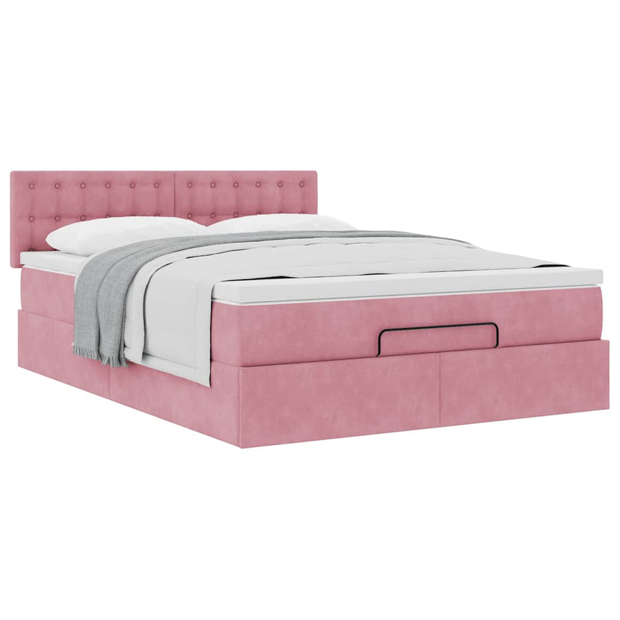 Ottoman bed met matras 140x190cm fluweel roze
