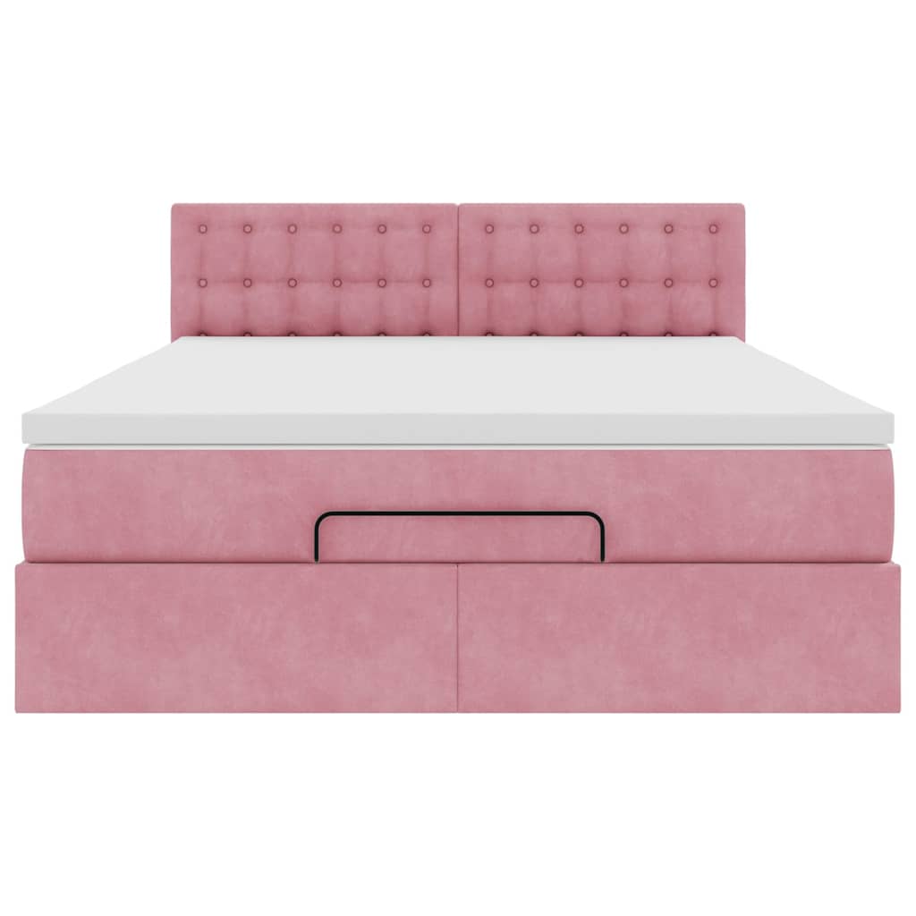 Ottoman bed met matras 140x190cm fluweel roze