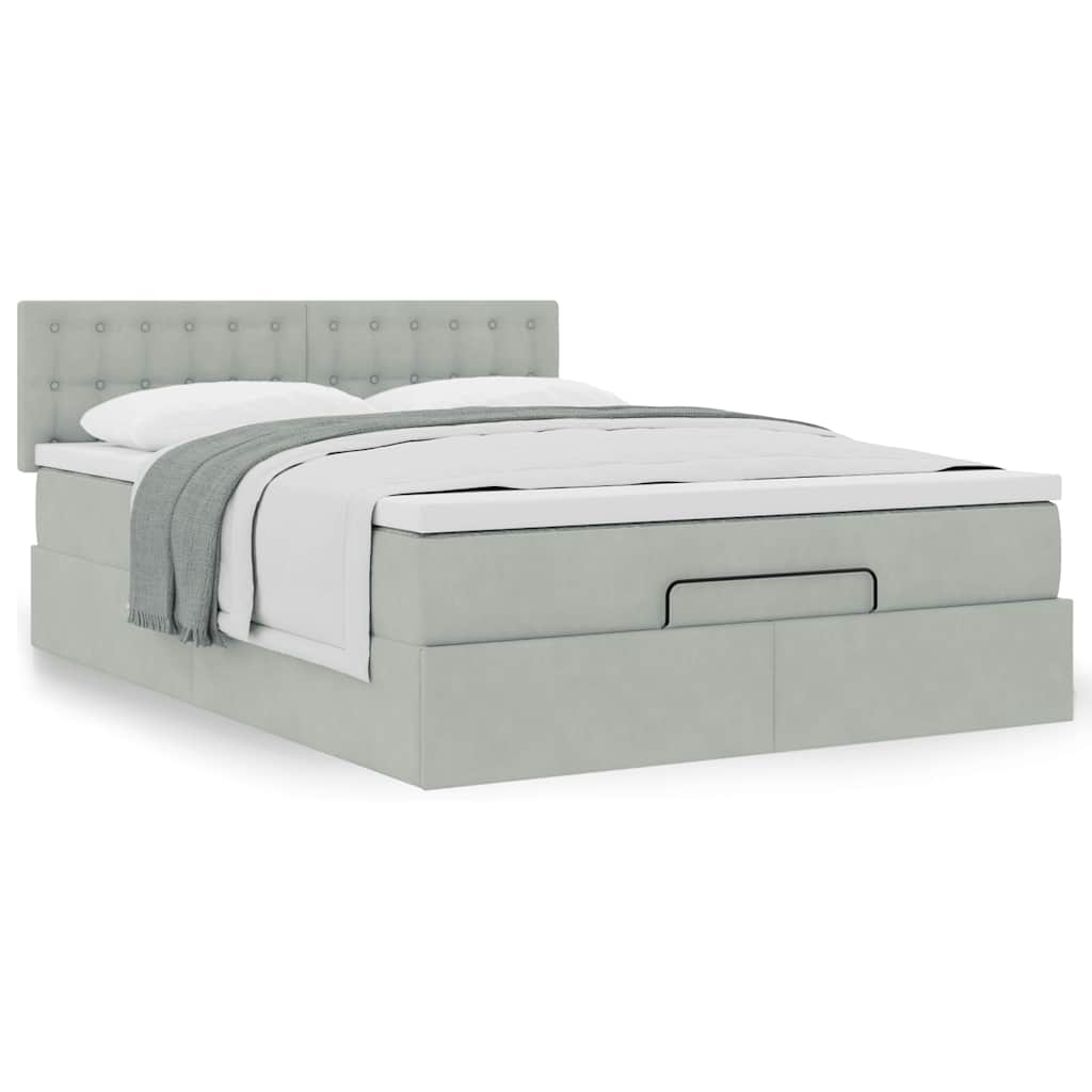Ottoman bed met matras 140x200cm fluweel lichtgrijs