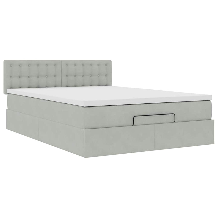 Ottoman bed met matras 140x200cm fluweel lichtgrijs