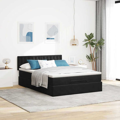 Ottoman Bed Met Matras 140X200Cm Fluweel 140 x 200 cm Zwart