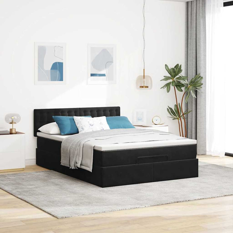 Ottoman Bed Met Matras 140X200Cm Fluweel 140 x 200 cm Zwart