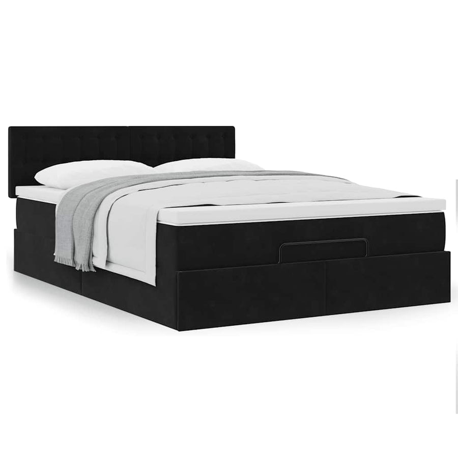 Ottoman Bed Met Matras 140X200Cm Fluweel 140 x 200 cm Zwart