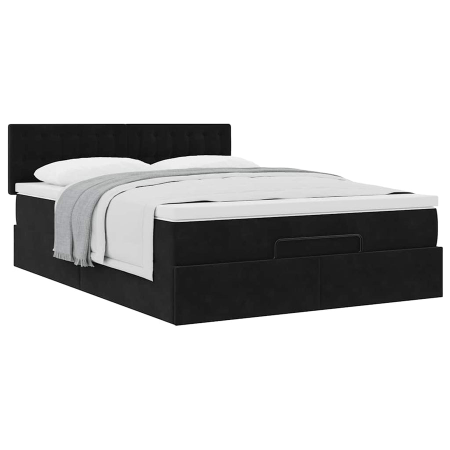 Ottoman Bed Met Matras 140X200Cm Fluweel 140 x 200 cm Zwart